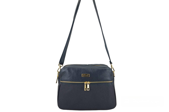 Pojemna torebka skórzana dwukomorowa - Granatowa 