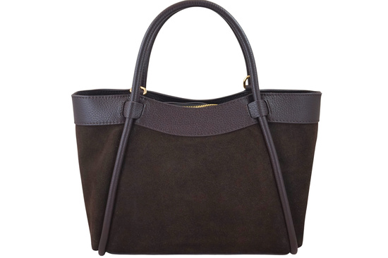 Elegancka torebka ze skóry zamszowej - Brązowa ciemna 