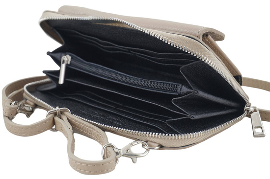 Portfel z etui na telefon ze skóry licowej - Beżowy