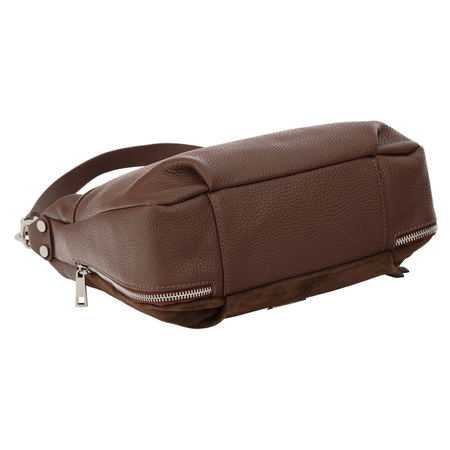 Skórzana torebka z zamszowym akcentem - Brązowa 