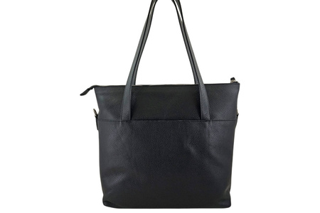 Torebka skórzana shopper na ramię - Czarna 
