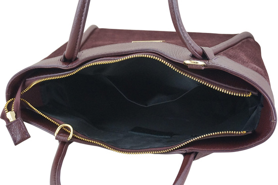 Elegancka torebka ze skóry zamszowej - Bordowa 