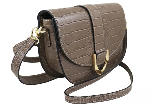 Listonoszka damska croco - Beżowa ciemna 