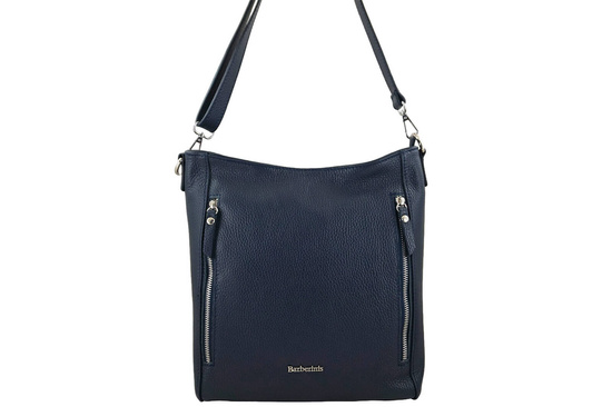 Praktyczna skórzana torebka na ramię - Granatowa 