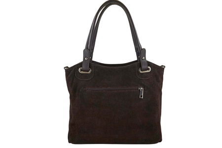 Duża elegancka torebka z naturalnej skóry i zamszu - Brązowa ciemna