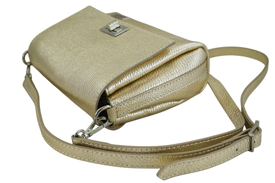 Skórzana torebka damska metalizowana - Złota 