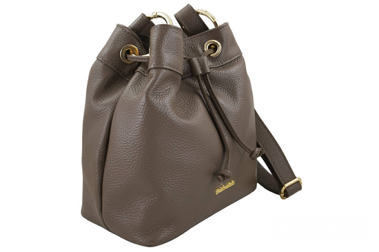 Torebka skórzana / mini worek - Beżowa ciemna 