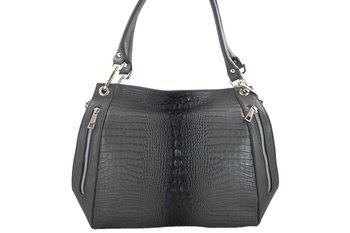 Modna duża torba na ramię skórzana - Szara ciemna