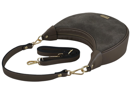 Subtelna mini torebka z miękkim zamszem i złotymi detalami - Beżowa ciemna 