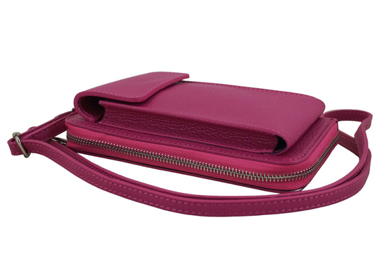 Portfel / etui na telefon ze skóry naturalnej - Fuksja