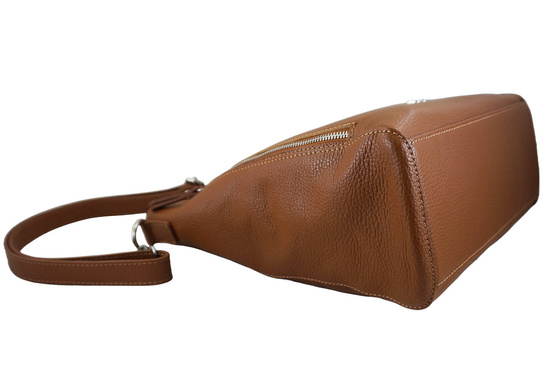 Praktyczna skórzana torebka na ramię - Brązowa jasna 