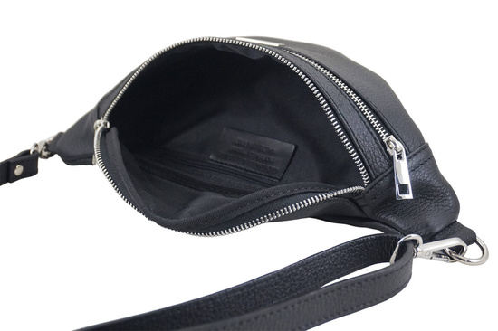 Funkcjonalna skórzana saszetka nerka - Czarna 