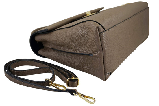 Skórzana torebka kuferek do ręki - Beżowa ciemna 