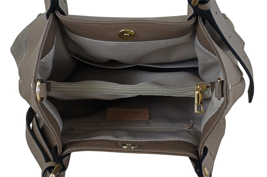 Elegancka torebka damska z naturalnego zamszu - Beżowa ciemna 