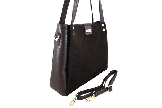 Klasyczna torebka skórzana z zamszem - Brązowa ciemna 