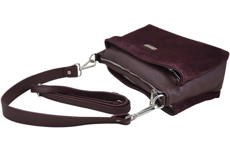 Pojemna torebka listonoszka ze skóry i zamszu - Bordowa 