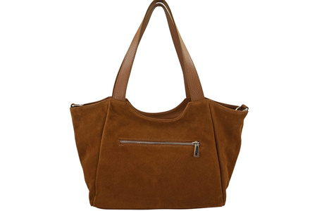 Torebka damska zamszowa typu worek - Brązowa jasna