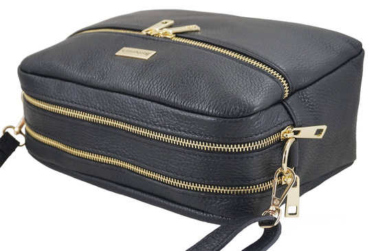 Pojemna torebka skórzana dwukomorowa - Czarna 