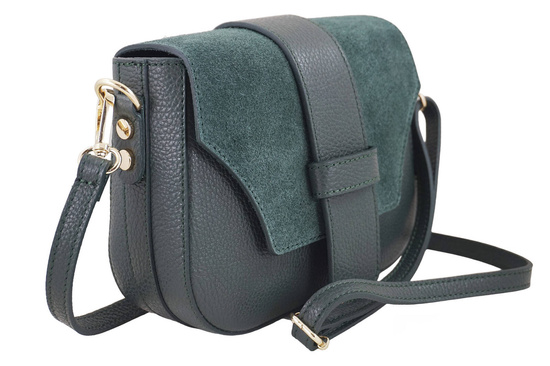 Torebka listonoszka z zamszową klapą - Zielona ciemna 