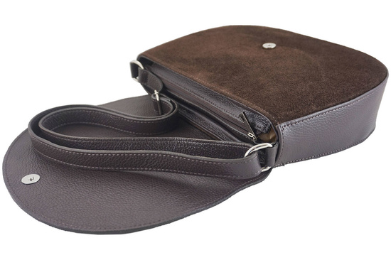 Duża torebka listonoszka zamszowa z klapką - Brązowa ciemna 