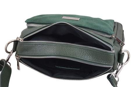 Codzienna torebka ze skóry naturalnej z zamszem - Zielona ciemna