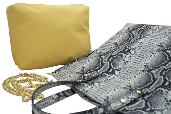 Torebka shopper z kolorowym nadrukiem - Beżowa 