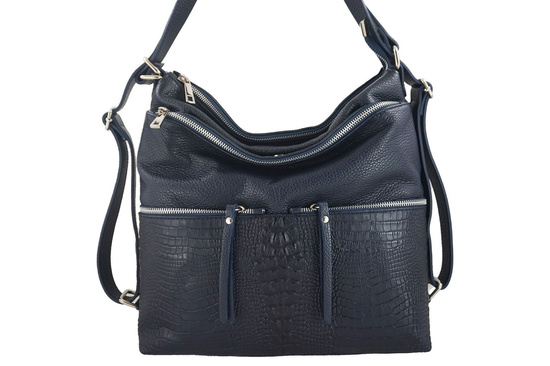 Torebka skórzana damska - worek / plecak A4 - Granatowa 