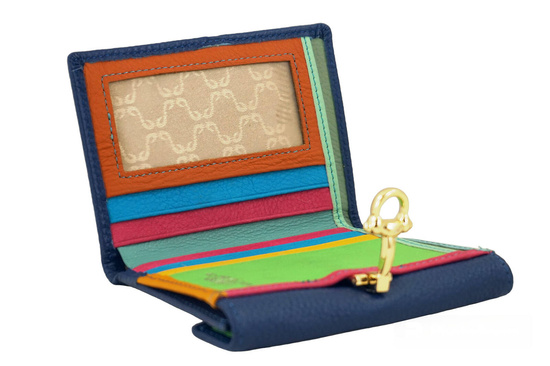 Elegancki portfel ze złotym zapięciem - Granatowy jasny