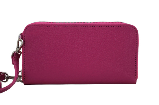 Portfel / etui na telefon ze skóry naturalnej - Fuksja