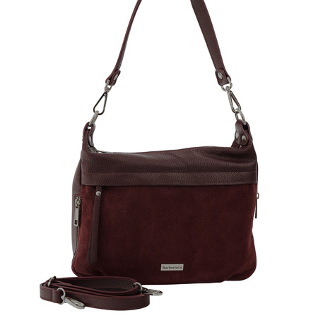 Skórzana torebka z zamszowym akcentem - Bordowa 