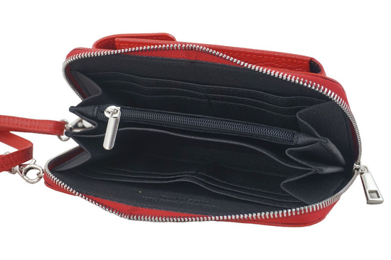 Portfel / etui na telefon ze skóry naturalnej - Różowy pudrowy