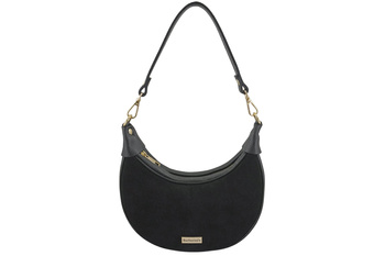 Subtelna mini torebka z miękkim zamszem i złotymi detalami - Czarna