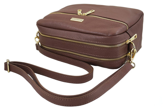 Pojemna torebka skórzana dwukomorowa - Brązowa 