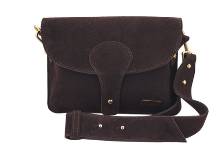 Zamszowa listonoszka na szerokim pasku - Brązowa ciemna 