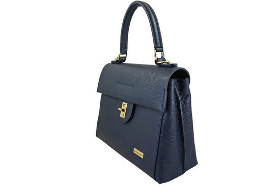 Skórzana torebka kuferek do ręki - Granatowa 