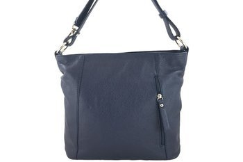 Pojemny skórzany worek na ramię - Granatowy