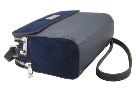 Torebka skórzana crossbody zamszowa - Granatowa 