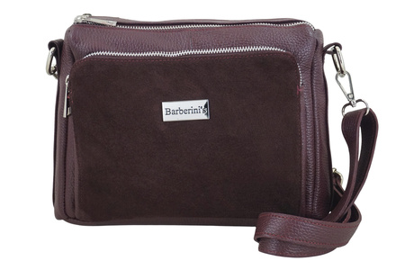 Codzienna torebka ze skóry naturalnej z zamszem - Bordowa 