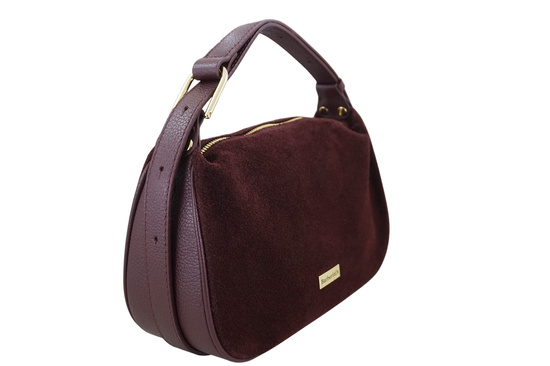 Elegancka torebka zamszowa na ramię - Bordowa 