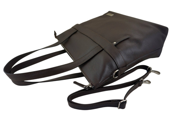 Torebka skórzana shopper na ramię - Brązowa ciemna