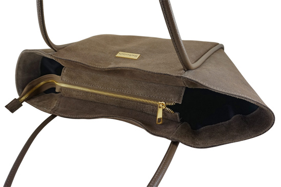 Barberinis - torebka duża zamszowa na ramię - Beżowa ciemna 