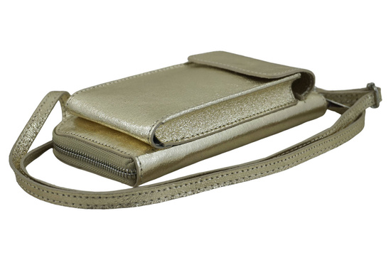 Portfel / etui na telefon ze skóry metalizowanej - Złoty