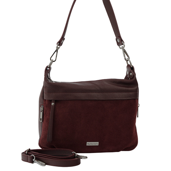 Skórzana torebka z zamszowym akcentem - Bordowa 