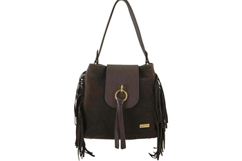 Skórzana torebka boho z frędzlami - Brązowa ciemna