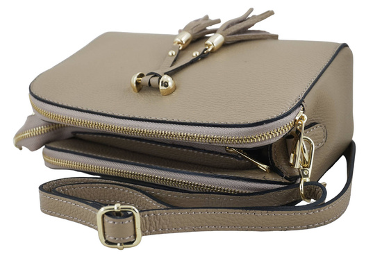 Listonoszka skórzana z kieszeniami - Beżowa 