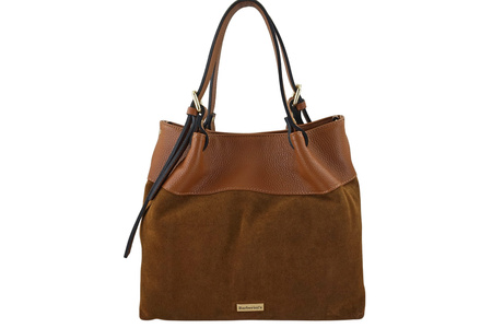 Elegancka torebka damska z naturalnego zamszu - Brązowa jasna 