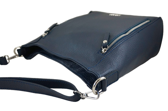 Praktyczna skórzana torebka na ramię - Granatowa 