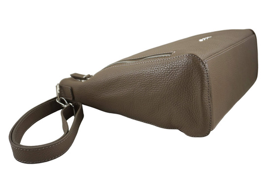 Praktyczna skórzana torebka na ramię - Beżowa ciemna 