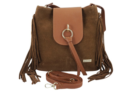 Skórzana torebka boho z frędzlami - Brązowa jasna