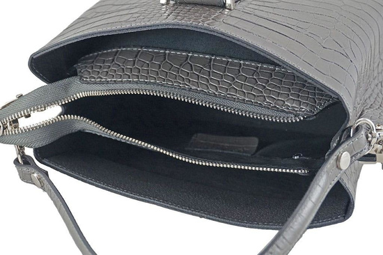 Torebka skórzana na ramię - CROCO - Czarny 